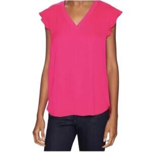 Kate Spade Sweetheart Pink Flutter Sleeve V Neck Blouse Small S EUC